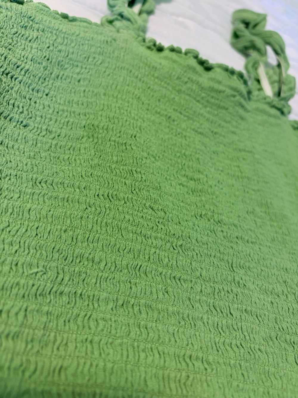 Aerie Green Smocked Crop Top Ruffle Strap - Picture 3 of 6
